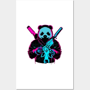 Cyberpunk Cyborg Panda With Guns Posters and Art